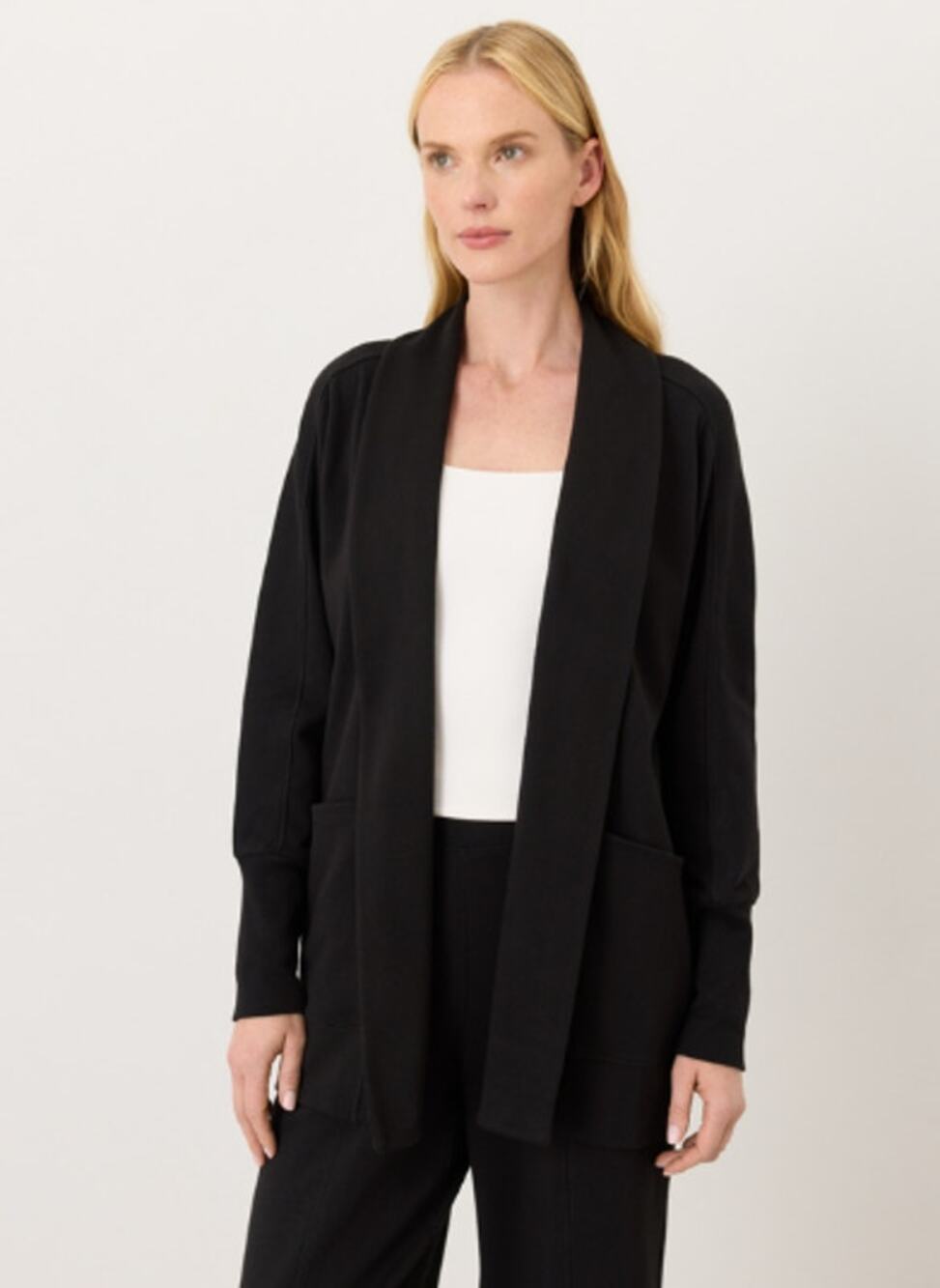 Pact Airplane Black Organic Cotton Open Front Long Cardigan M/L
